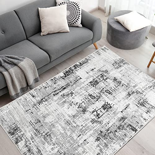 Vamcheer Teppich Wohnzimmer Kurzflor Moderner - Schlafzimmer Teppiche Flauschiger,Waschbar Boho Teppich,Teppiche Groß für Arbeitszimmer, Büro,Super Weich, Anti-Rutsch,120x170 cm Beige/Grau
