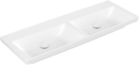 Villeroy & Boch Subway 3.0 Schrank-Doppelwaschtisch, 1300 x 470 mm, ohne Hahnloch, ohne Überlauf, ungeschliffen, 4A71D3, Farbe: Weiß Ceramicplus