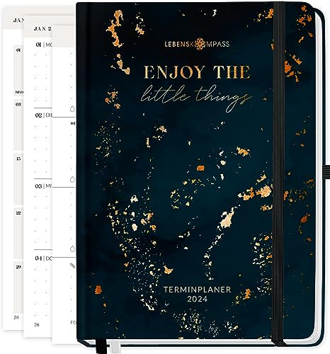 Lebenskompass Kalender 2024 Buchkalender DIN A6 SCHIMMER - Schöner Wochenkalender & Terminplaner 2024 - stabiles Hardcover - Taschenkalender 2024 - Buchkalender A6 + Viele Extras