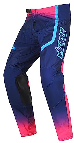Willbros Pantalones de Motocross Pantalón Enduro MX Motocicleta Moto Bicicleta de Montaña Cross Partido para Hombre Mujeres Azul y Rosa L=34