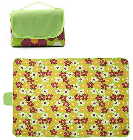 Picknickdecke 180x200cm,XXL Picknickdecke mit Wasserdichter Unterseite,Outdoor Stranddecke Sandfrei,mit Tragegriff Faltbare Picnic Blanket für Camping,Strand,Park,Familie,Konzerte Grüne Blumen