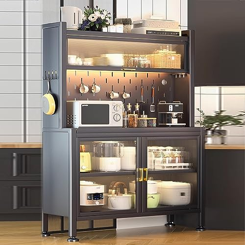 Kitchen Baker's Rack with Flip Door Cabinet, 5-Tier Microwave Stand with Pegboard Accessories, Large Metal Storage Shelves for Garage Pantry Home Kitchen Spices, Pots, and Pans ( Size : L:60cm/23.6in