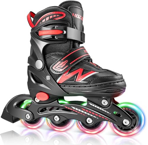 Hozzen Inline Skates Kinder, Verstellbar Inliner für Kinder, Inliner für Mädchen und Jungen, Inline Skates Rollschuhe mit Glow-in-The-Dark-Rädern, Rollerblades Kinder für den Innen und Außenbereich S