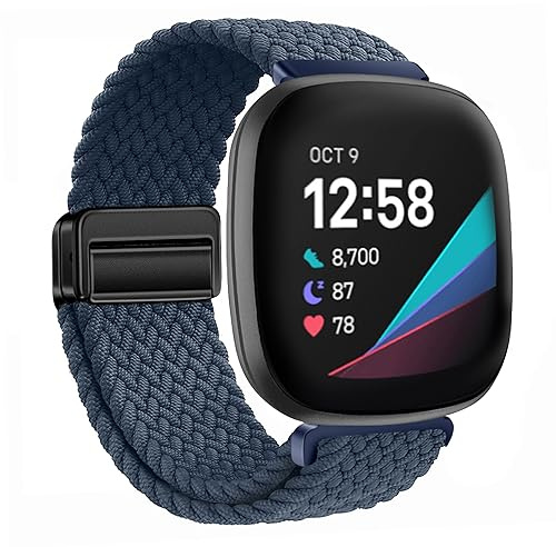 XMUXI Geflochtene Uhrenarmband Kompatibel mit Fitbit Sense 2/Sense/Fitbit Versa 4/Versa 3 Armband Damen Herren, Magnet Nylon Elastisches Ersatzarmband for Fitbit Armband