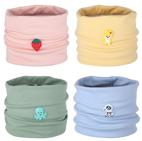 Fadcaer 4 Piezas Braga Cuello Niño Niña Bebe O-Ring Collar Bufanda de Algodón de Invierno Calentador de Cuello Pañuelos Suave Transpirable para Otoño Invierno (Conjunto A)