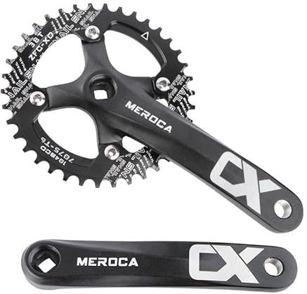 LSRRYD 170mm MTB Vierkant Kurbelgarnitur 32T 34T 36T 38T 40T 42T Schmaler Breiter Einziger Kettenring 104BCD Links Rechts Kurbelarme Fahrrad Kurbel Garnitur (Color : Black-170mm, Size : 38T)