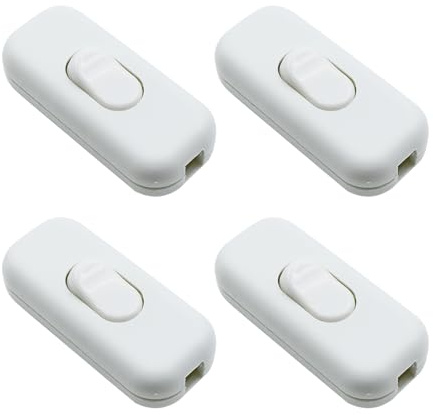 ZHIQIN 4 Stück Weiß Inline Schalter Zwischenschalter 6A 250V Wippschalter 2-adrige und 3-adrige Zuleitungsschalter Kabelschalter für Kleingeräte,Lampen,Tischlampen | Weißer Torpedo-Schalter für kleine Geräte Nachttischlampe und Tisch