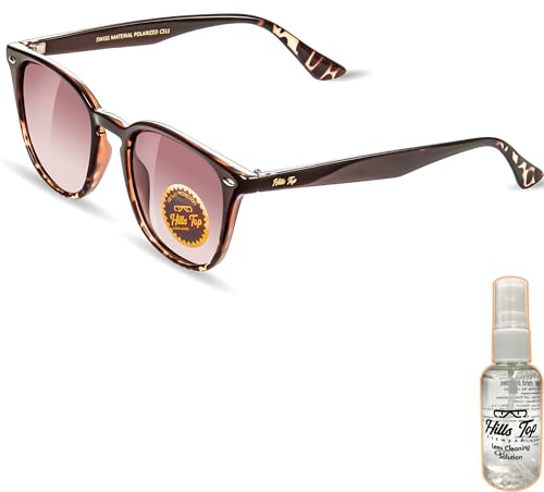 HILLS TOP Gafas de Sol Polarizadas con Spray Limpiador de Gafas y Paño de Microfibra, UV-400 Protección, Hombre y Mujer, Unisex Adulto, Vintage, Clásico (Marrón Leopardo Degradado)