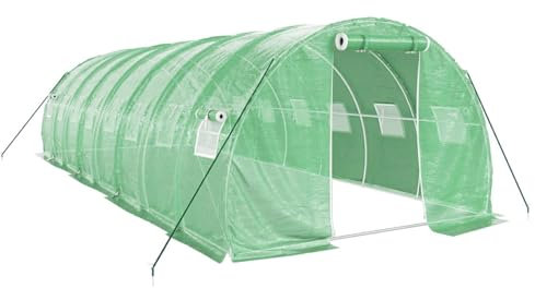Gecheer Gewächshaus Treibhaus Tomatenhaus Pflanzenhaus mit Stahlrahmen Grün 24 m² 8x3x2 m