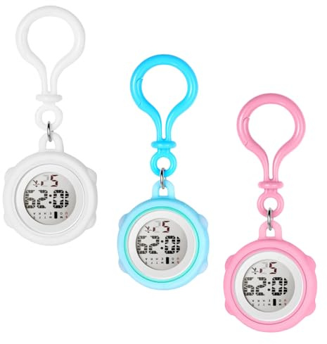 Silverora 3pcs Taschenuhr Schwesternuhren Karabineruhr: Multifunktion Silikon Krankenschwester Uhr mit Karabiner Wochenkalender Wecker Chronograph Stoppuhr Arbeitsuhr