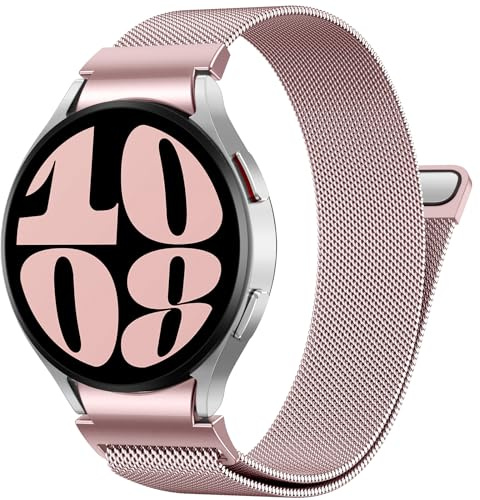 PIOWNN Metall Armband Kompatibel mit Samsung Galaxy Watch 7 6 5 4 Armband | Ein-Klick-Verbindung Loop Magnetisches Band, Starker Magnet‑Verschluss, für Galaxy 6 Classic/5 Pro/4 Classic/FE, Rosa