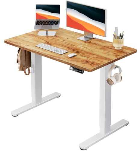 HUANUO Electric Standing Desk, Whole Piece Desktop, Adjustable Height Computer Desk, 4 Height Memory Settings, Sit Stand Up Desk for Home Office, 40 x 24, Light Vintage
