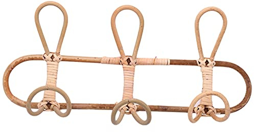 Giilayky Rattan Wall Hooks Kids Garments Organizer Rack Clothes Hat Hanging Hook Rattan Hanger Kids Room Decor Hanger