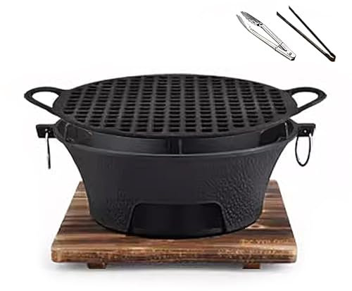 Poêle À Bois en Fonte Épaisse, Rocket Stove Barbecue, Réchaud Camping avec Anneau de Traction Binaural pour Barbecue en Plein Air Randonnée Voyages Pique Nique(30 * 14cm)