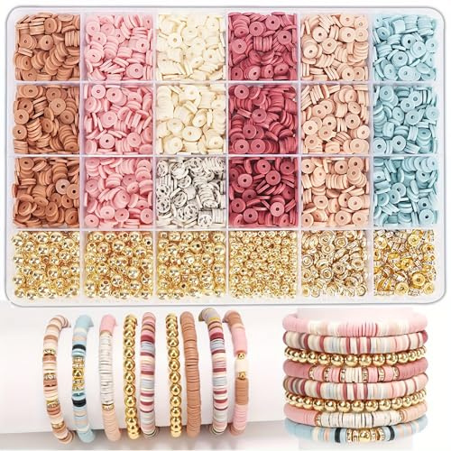 pekifaves Perlen für Armbänder set, 6mm Bunte Clay Beads zum Auffädeln Kit | Perlen armbänder selber machen, für Schmuckherstellung Weihnachten, Freundschaftsarmband Selber Machen