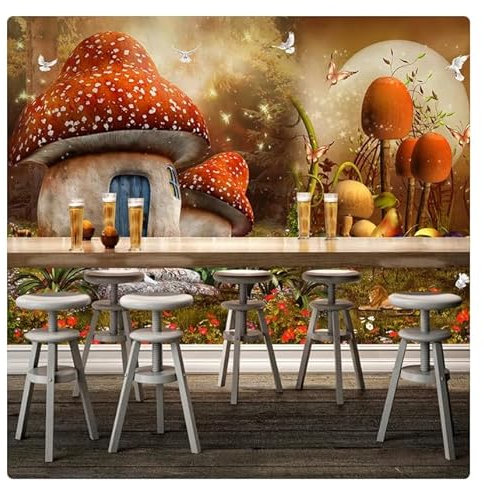 vsdhlsidgl Wandtapete mit Cartoon-Motiv für Kinder, Pilzhaus, Cartoon-Fantasie, Wandbild, Kinderzimmer, Sofa, Hintergrundwand * 200 cm x 140 cm (78,7 x 55,1 Zoll)