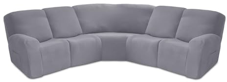 AIMENJOY Jacquard Elastischer Ecksofabezug 5-Sitzer, Sofa überzug Ecksofa L Form, Sofahusse Eckcouch Cover rutschfest, L förmige Liegesofabezüge, Sesselbezug Sofa Abdeckung 7 Stück (Grey)