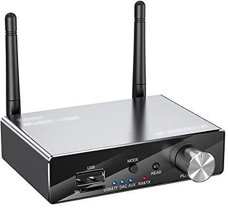 Transmisor y Receptor Bluetooth 5.3, Adaptador de Audio Bluetooth con Modo de Tarjeta de Memoria de Disco U, Salidas/entradas coaxiales ópticas de 3,5 mm, Alcance de 30 m, para TV/automóvil/reproduc