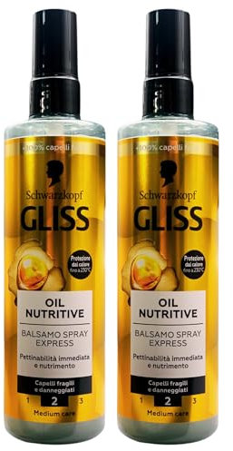 2x Balsamo Spray Express OIL NUTRITIVE, Protezione Calore 230°C. Per Una Pettinabilità Immediata e Nutrimento, Per Capelli Fragili e Danneggiati 200ml