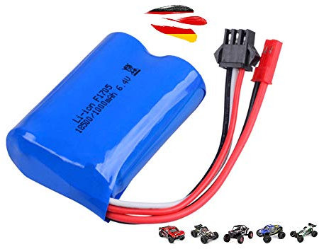 6.4V 1000-mAh 18500 2S Li-Ion Akku, Lithium-Ionen Batterie Jst-2P BEC u. SM-3P Stecker f. RC Auto, Car, Monstertruck, Buggy, Truggy, Modellbau, Spielzeug A303, A313, A323, A333, A343, L959-A, L969-A
