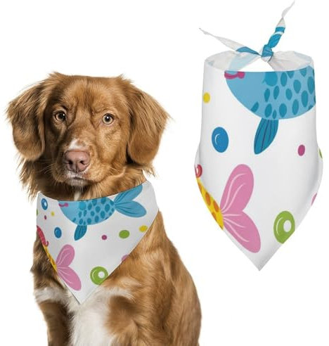 Hund Bandanas Niedliche Bunte Fische Und Seifenblasen Muster Hundeschal Latztuch Für Haustiere Large: 70 * 30 cm
