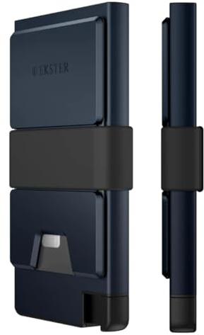Ekster Cardholder Pro All-Metal Wallet for Men | Metal Wallets with RFID Blocking Layer | Slim & Minimalist Aluminum Wallet with Push Button for Quick Card Access, Midnight Blue, Pro, Cardholder Pro