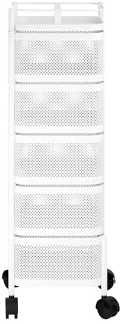 Haibinsuo Étagère de rangement rotative pour cuisine, panier amovible à 5 niveaux, étagère à roulettes pour fruits, légumes, épicerie, cors, oignons, pommes de terre, noir, 5 couches, blanc 5