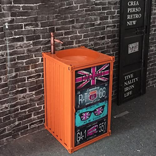 Vanity - Mobile da bagno in stile industriale rustico, con rubinetto e mobiletto autoportante in metallo, per bar, caffetteria, biblioteca, arancione