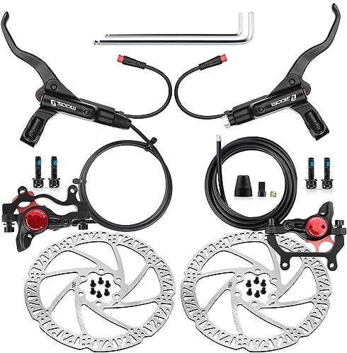Hycline Ebike Hydraulic Disc Brake Set: Zoom H875E 2-Pistons Power-Off Electric Bike Brake Kit with 2-PIN Sensor Included 180mm Rotors and Mounting Adapter