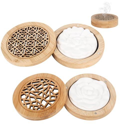 bssmmai 2 Stück Duftsteine für Ätherische Öle, Diffuser Ätherische Öle Klein mit Hölzerner Räucherkiste Diffuser Duftstein Aroma Diffuser für Aromatherapie in Schlafzimmer und Auto