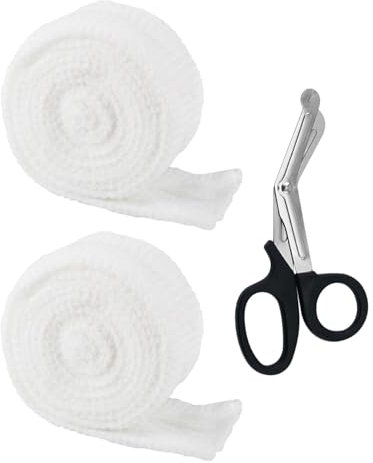 KEMUZ 2 Pezzi Benda Elastica per Fasciatura con Forbici Mediche, Benda Traspirante a Rete Elastica Fasciatura, Benda Elastica Medicazione,Benda Tubolare Rete