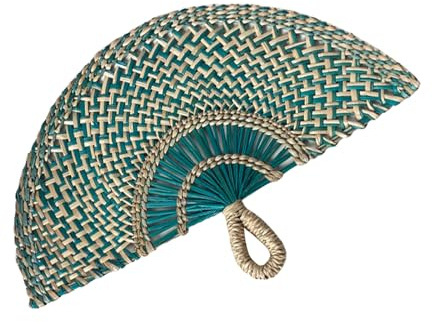 Stgbcst Abanico bohemio de algas marinas tejido a mano, abanico natural, decoración de pared 42 x 28 cm, decoración ecológica para salón, accesorio diario y festivo (verde liso)