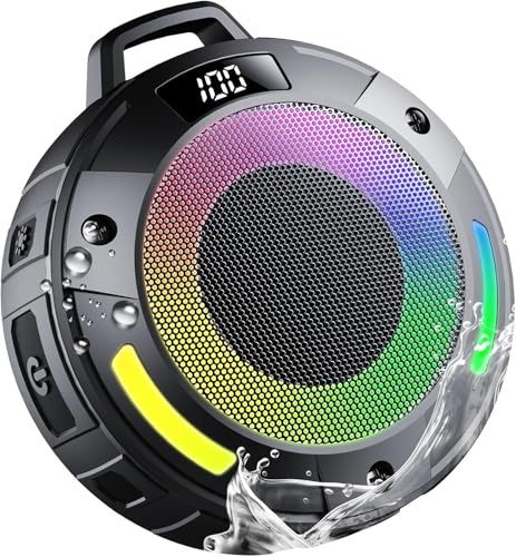 Bluetooth Speaker, 2025 Portable Wireless Shower Speaker, Digital Display Portable Speaker with Detachable hook ,IPX7 Waterproof with LED Light, HD Sound & Bass for Bathroom, Pool, Beach & Outdoor