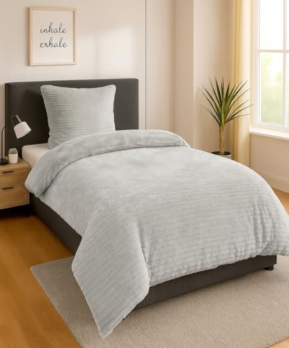 heimtexland Winter Bettwäsche Cord kuschelig weich warm Cashmere Touch Wende Bettbezug Set 80x80 I 135x200 Super Soft temperaturausgleichend atmungsaktiv Oeko-TEX Teddy Plüsch Kord Typ768 Silber