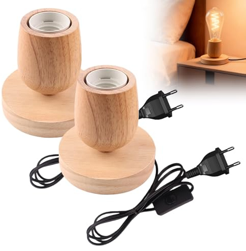 Base De La Lámpara De Madera E27: Base De Lámpara De Mesa De Madera Pequeña, Enchufe De La Ue, Lampara De Escritorio De Madera Para Dormitorio, Sala De Estar Y Oficina (Sin Bombilla)