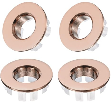 QUARKZMAN 4pcs Anneaux De Trop-Plein Pour Évier, Garniture De Lavabo De Salle De Bains Et Cuisine Couvercle De Trou Ronde En Laiton Creux Pour Évier Insert De Drain De Trop-Plein (Or Rose)