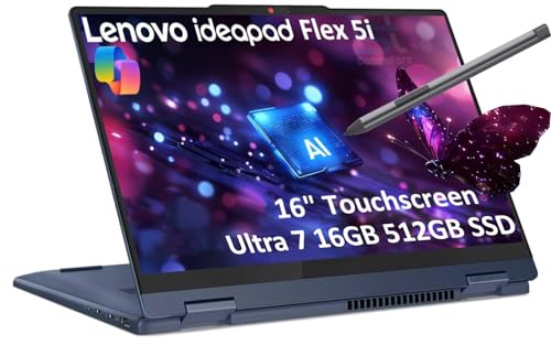 Lenovo IdeaPad Flex 5i 2-in-1 Laptop (16 FHD+ Touchscreen, Intel Ultra 7 Gen 2 255U, 16GB RAM, 512GB SSD, Digital Pen, 12-Core(>i7-1355u)) AI PC for Creator, Designer, IR Webcam, Backlit, Win 11 Home