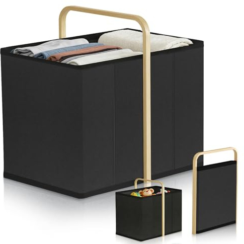 Cesto plegable para la colada, 50 L, de tela impermeable, plegable, con asas, ahorra espacio, para lavandería, baño y apartamento, color negro