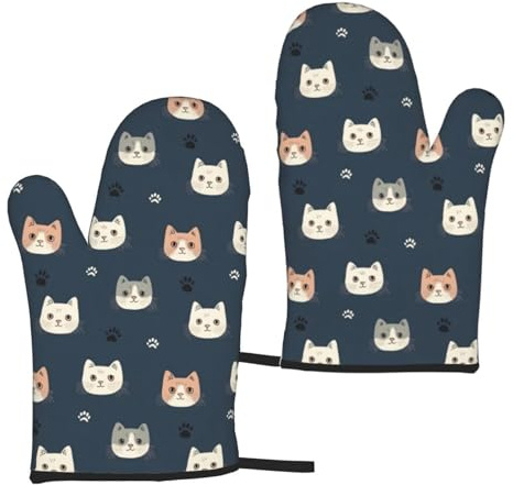 Lot de 2 gants de cuisine mignons avec motif pattes de chat pour femme, gants de cuisine résistants à la chaleur avec doublure en coton