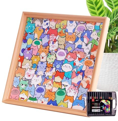 Puzzles pour adultes, fait à la main et interactif - Puzzle 2 en 1 en bois avec motif chat et cadre photo, pour femmes, filles, adolescents, maison, table, cheminée, bibliothèque, armoire, environ