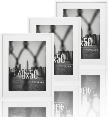 VUVUZULA Bilderrahmen 40x50cm Weiß 3er Set Fotorahmen Rahmen mit Passepartout Posterrahmen