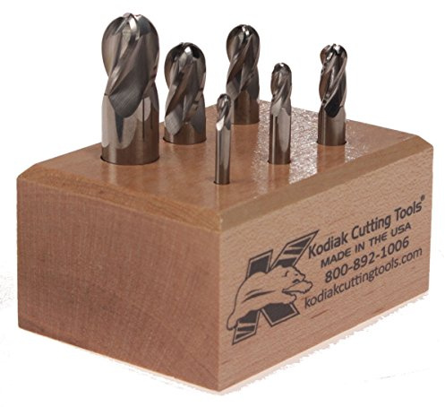 Kodiak Cutting Tools L3-OFFT-21LF USA Made Micrograin Carbide Ball Nose End Mill Set, 4 Flute, 1/8 to 1/2 (Pack of 6)