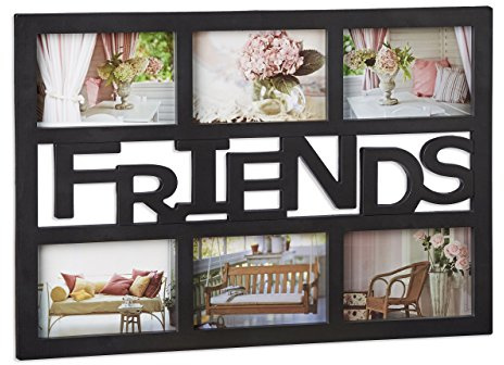 Relaxdays Bilderrahmen Freunde, Galerierahmen für 6 Fotos, Fotocollage Rahmen, Kunststoff, HBT: 33x48x1,5 cm, schwarz
