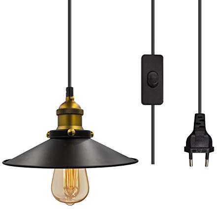 Crzpchas Vintage Hängelampe mit stecker Modern Pendelleuchte Deckenleuchte E27 Lampefassung Schwarz Hängeleuchte Metal Kronleuchter mit 450cm Kabel Schalter EU Stecker Max.60W (Ohne Glühbirne)