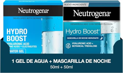 Neutrogena Hydro Boost Rutina de Hidratación Facial con Gel de Agua (50 ml) y Crema de Noche (50 ml), set 2x crema hidratante facial para 24 h de hidratación y regeneración con Ácido Hialurónico
