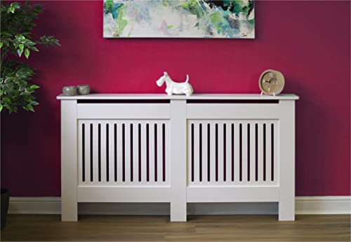 Bestfor Large White MDF Wood Radiator Cover with Vertical Slatted Vents - Offers protection from burns and hides away old radiators