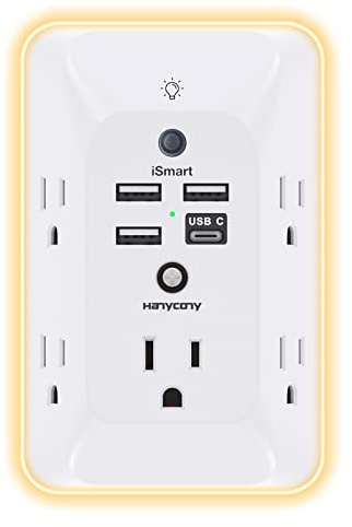 Outlet Extender with Night Light, HANYCONY Multi Plug Outlet, USB Wall Charger Surge Protector 4 USB Ports(1 USB C), Power Strip Electrical Outlet Splitter Expander for Home Office Dorm Room, ETL