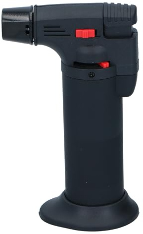 alpina Soplete de Cocina - Encendedor para Crème Brûlée - Recargable con Gas Butano - Apto para Varios Platos - 11,5 x 6,5 x 4,5 cm - Cierre de Seguridad y Ajuste de la Llama - Plástico - Negro