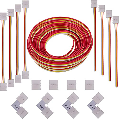 FSJEE 3 Polig LED Strip Verbinder Kit mit 5 Meter Verlängerungskabel,Strip to Strip Drahtverbinder,LED Eckverbinder,Lückenloser für LED Streifen 3 Polig 10mm