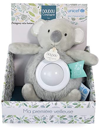 DOUDOU ET COMPAGNIE - Veilleuse Koala - 20 cm - Gris - Bébé & Moi Unicef - Doudou Lumineux et Apaisant pour Enfant - Idée Cadeau Naissance Fille et Garçon - Décoration Chambre Bébé - DC3991